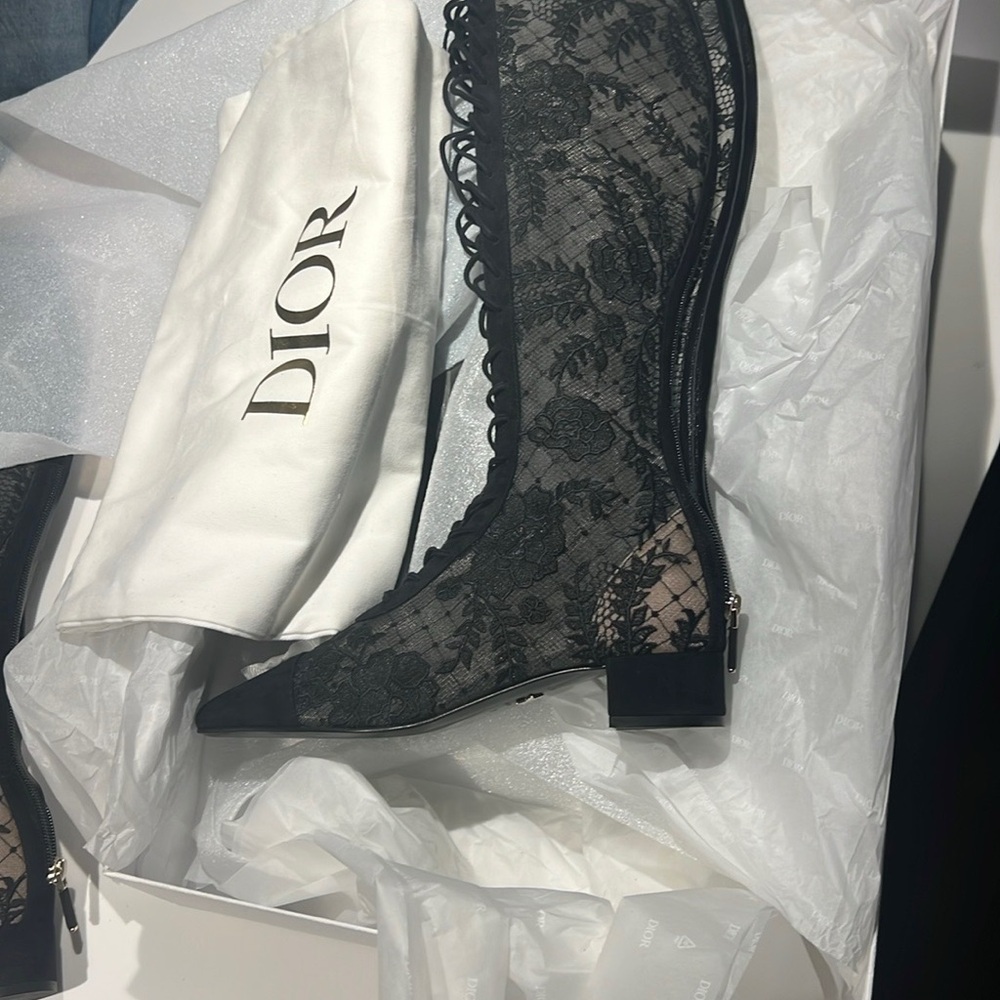 Dior Black Lace Up Boots with Luxurious Detailing